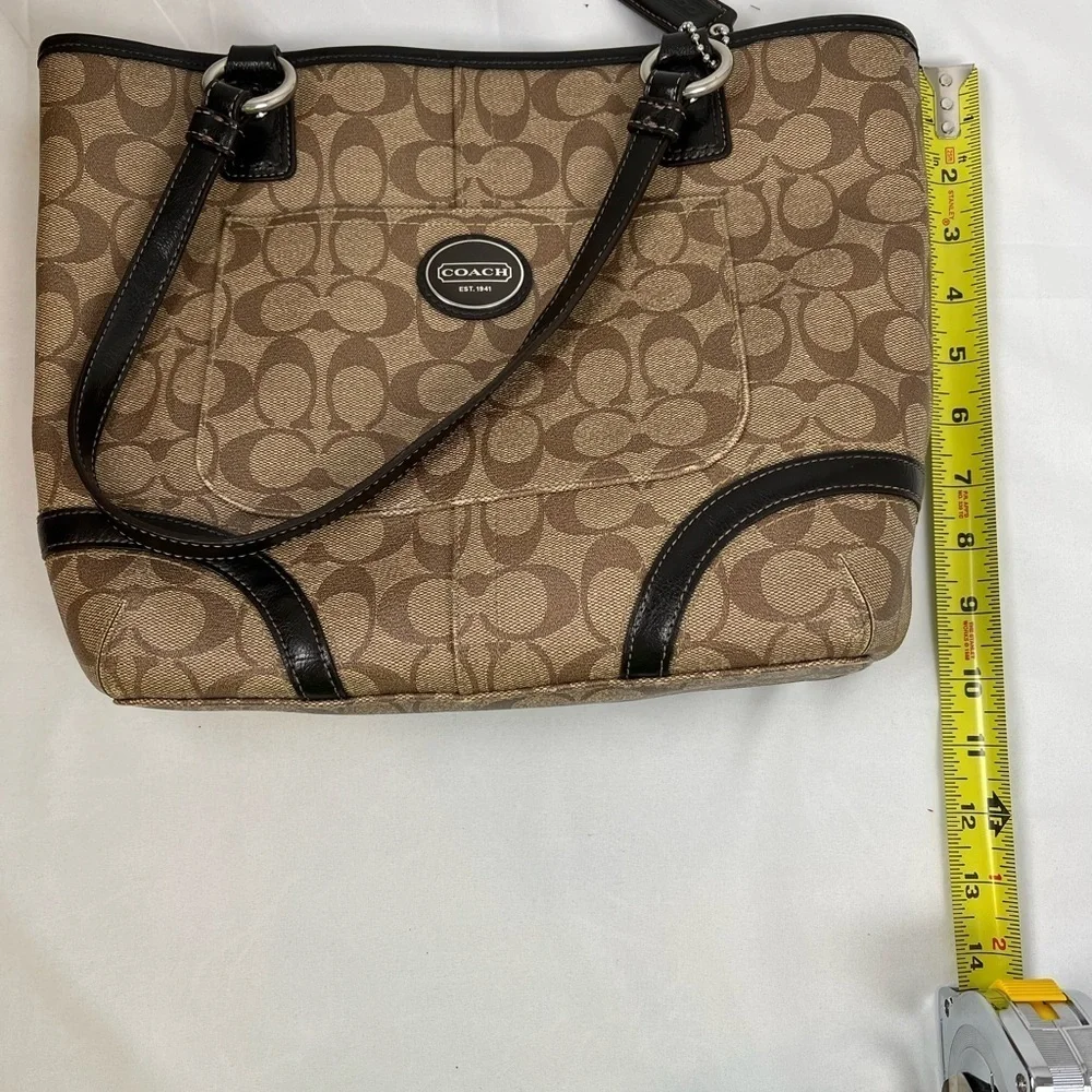 Authentic Coach F18917 Peyton Signature Logo Heritage Handbag Tote Brown Vtg Y2K